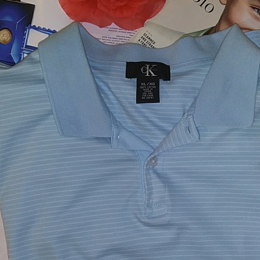 MENS CK CALVIN KLEIN STRIPED POLO SHIRT